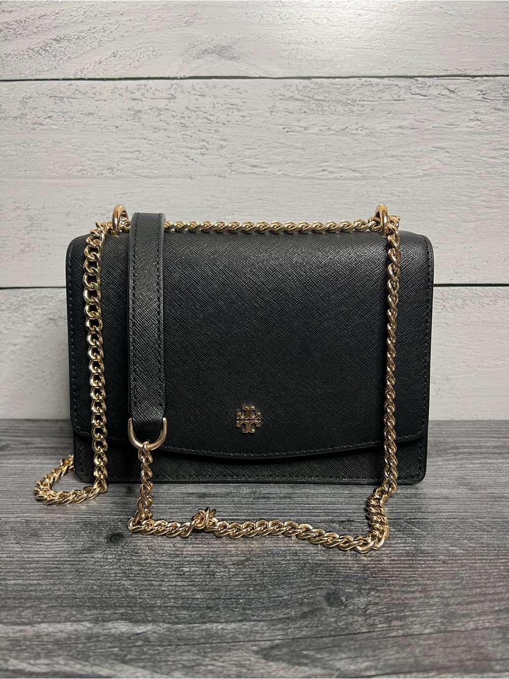 Tory Burch Black Saffiano Leather Chain Crossbody
